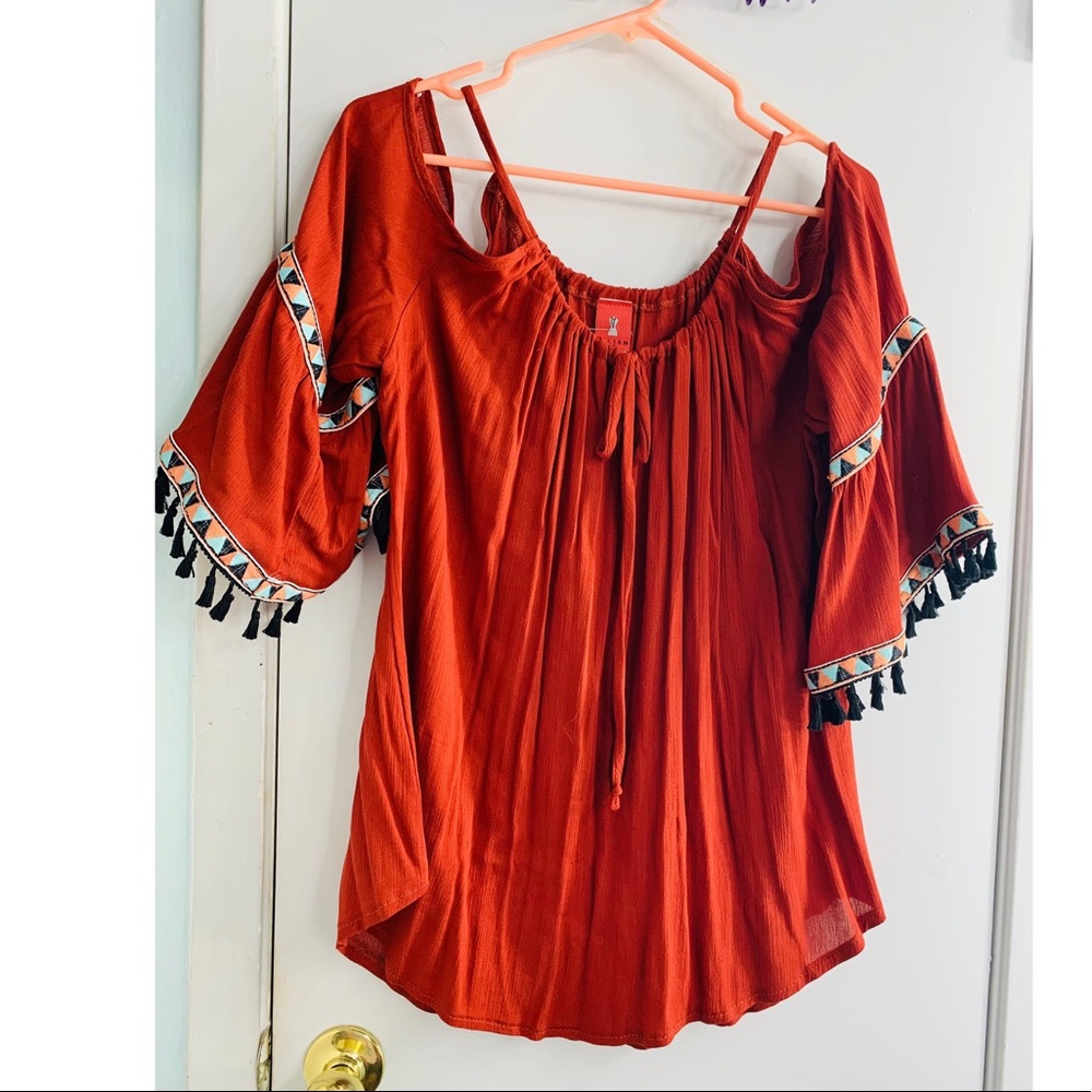 New! Tribal print cold shoulder top